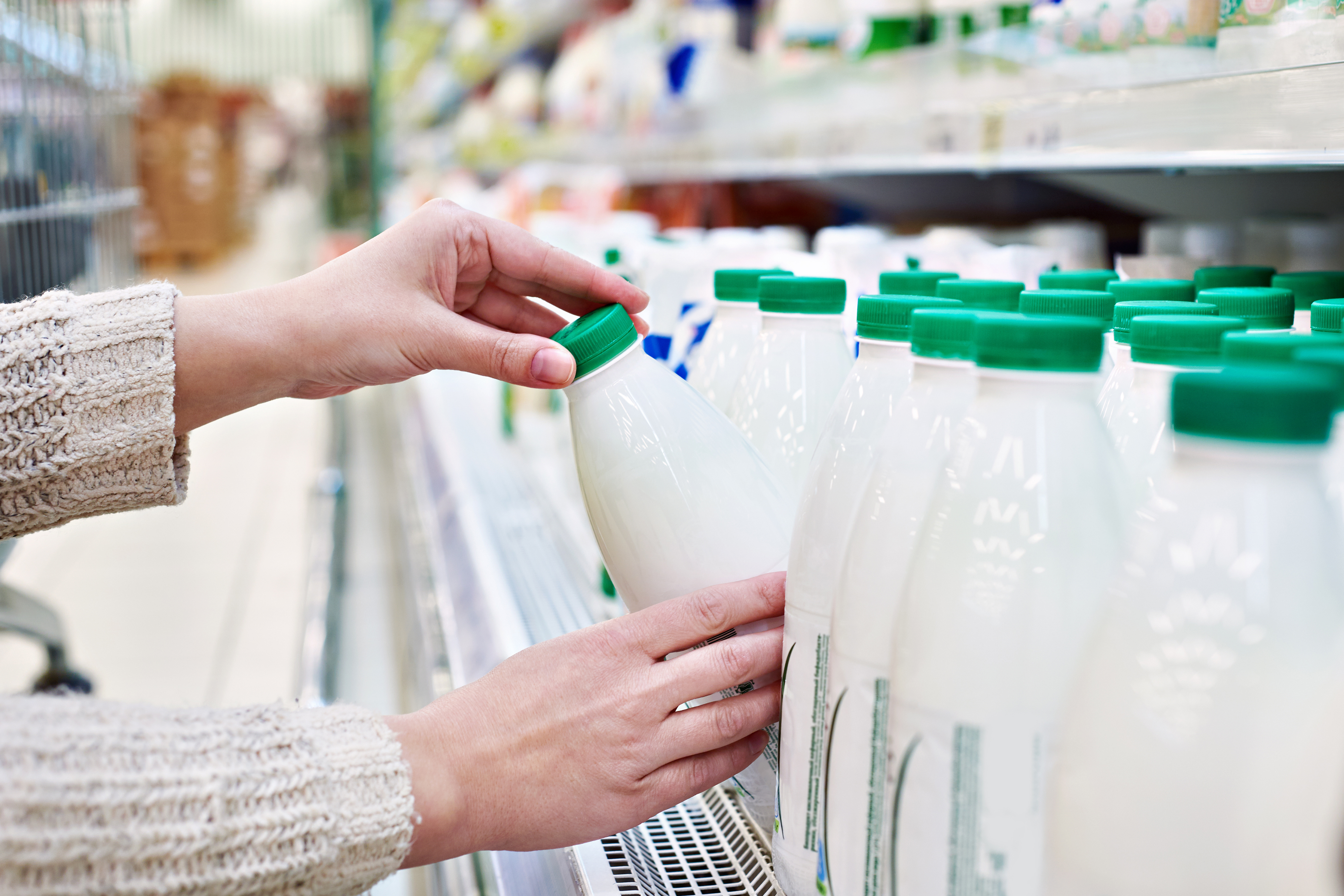 Dairy products on a store shelf